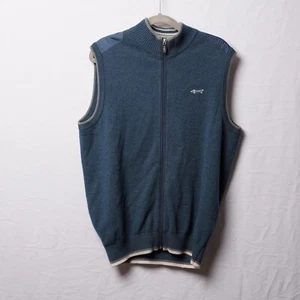 Louis Castel Wool Knit Sweater Sleeveless Vest Mens 95 L Blue Designer Full Zip - Picture 1 of 11