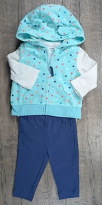 Baby Girl Clothes New Carter's 3 Month 3pc Heart Fleece Hooded Vest Outfit - Picture 1 of 5