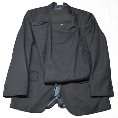 Geoffrey Beene 42R 32x30 Black Stripe 100% Wool Mens Jacket Pants Suit - Image 1 of 4