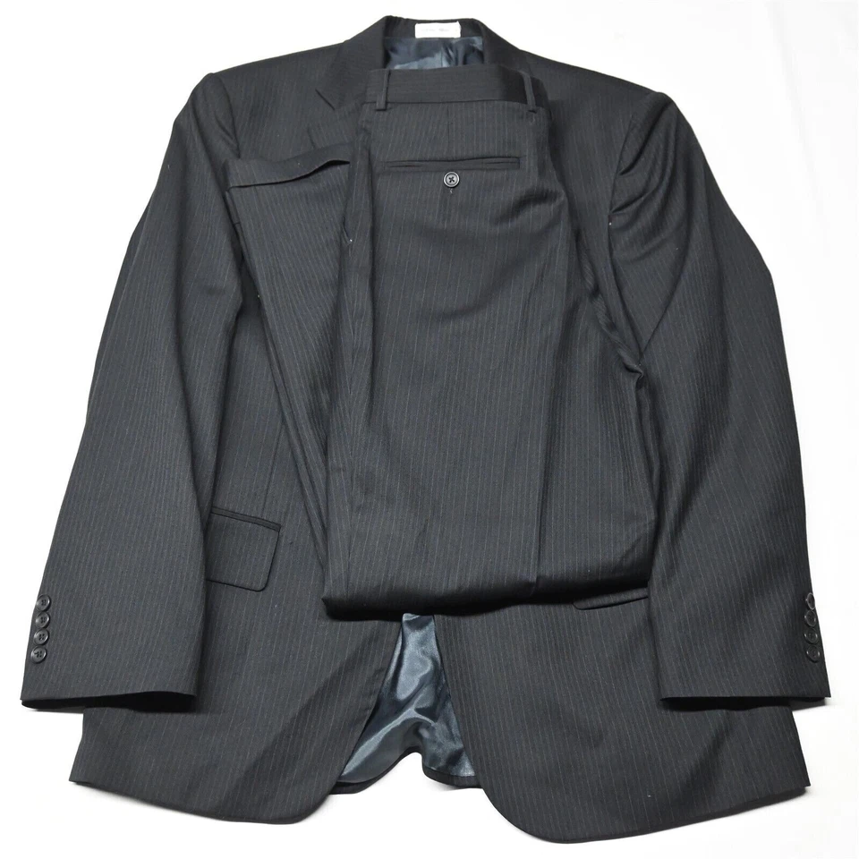 Geoffrey Beene 42R 32x30 黑色条纹 100% 羊毛男式夹克裤子套装 — 第 1/4 张图片