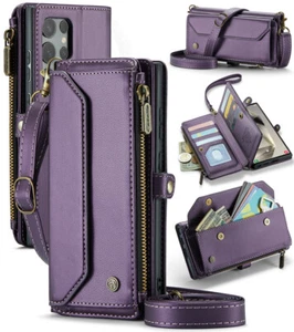For Samsung Galaxy S24 S23 Ultra S22 Plus Crossbody Lanyard Wallet Phone Case - Picture 1 of 29
