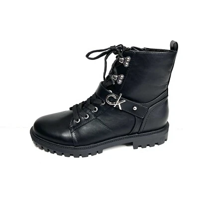 New Calvin Klein Gavin Combat Boots Women’s Size 9M Black Lace Up Logo Zipper - Image 1 of 4