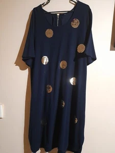 ELM WOMENS SHIFT LIGHTWEIGHT KNIT DRESS NAVY GOLD PURPLE CIRCLES SIZE XL - Picture 1 of 9