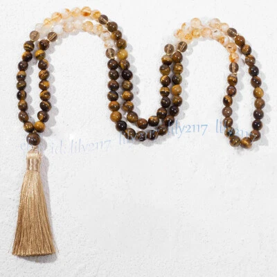 Collar Meditación Mala Budista Cuentas Oración Citrino Ojo de Tigre Natural 108 Foto 1 de 4