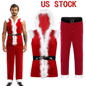 Costume Babbo Natale Babbo Natale Uomo Cappotto con Cappuccio Gilet Pantaloni Lunghi Pantaloncini - Foto 1 di 29