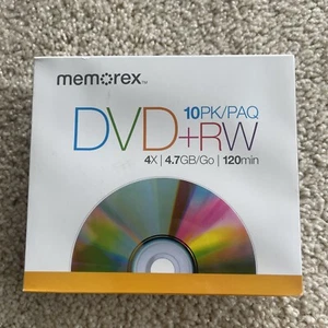 New Memorex DVD+RW 10 Pack 4x 4.7GB 120min Disks Sealed In Original Packaging - Afbeelding 1 van 6