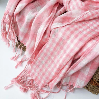 Soft Cotton Checked Tassels Ladies Lightweight Fashionable Cotton Scarf UK - Image 1 of 4