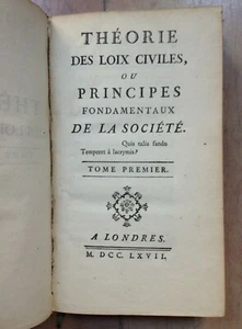 1767 Théorie Des Loix Civiles, Ou Principes Fondamentaux De La société (T1) E.O. - Picture 1 of 4