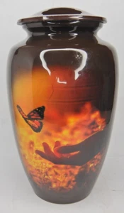 Butterfly in Red Fire Adult Cremation Urn for 200lb Human Ashes 10.5x6" in - Picture 1 of 3
