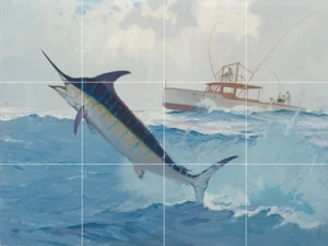 Marlin fishing sport salt water billfish ceramic tile mural backsplash - Picture 1 of 8