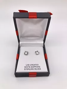 Lab Created White Sapphire Sterling Silver Earrings - New - Picture 1 of 2