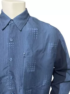 Bugle Boy Geometric Men’s Shirt Size Large L Blue Long Sleeve Vented Button Down - Picture 1 of 12
