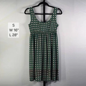 Max Studio Dress S Y2K 60s Mod Retro Geometric Print Green Stretch Mini - Picture 1 of 7