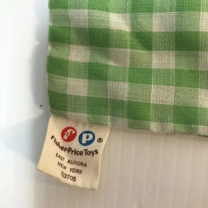 Vintage Fisher Price Pillow Cover Pillowcase Green White Gingham Child Size - Picture 1 of 6