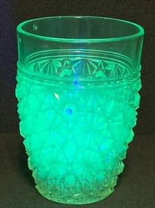 Hobbs Brockunier Uranium /Vaseline Daisy Button Tumbler, Antique! Hard To Find! - Picture 1 of 24