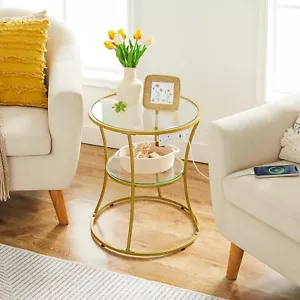 Round End Table with Charging Station, 2-Tier Round Accent Side Table with Glass - Picture 1 of 8