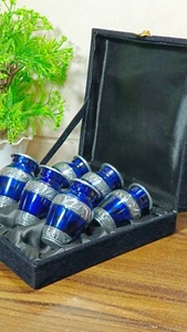 Set 6 piccole urne cremazione ricordo blu per ceneri umane con custodia in velluto - Foto 1 di 21