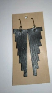 Vintage Handmade Sterling Silver Hook Earrings Leather Geometric Style - NEW - Picture 1 of 2