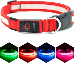 LED Dog Collar, Light up Dog Collar Adjustable USB Rechargeable Super Bright Saf - Picture 1 of 12