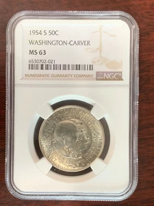 1954-S Washington-Carver Comm. Half Dollar NGC MS 63 - Picture 1 of 4