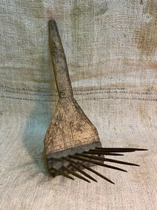 Antique primitive wooden comb for processing hemp flax farm tool. - Picture 1 of 12