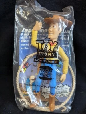 Toy Story (en video) Woody con lazo; Burger King Kids Club 1996 nuevo en paquete Foto 1 de 2