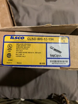 (quantity 6)- Ilsco 500 Kcmil Copper Crimp connector Lugs. 2 Hole 1/2" - Image 1 of 2