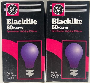 2-Pack GE 60W Black Light Light Bulbs - Vtg Old Stock Blacklite Black Light - Picture 1 of 4