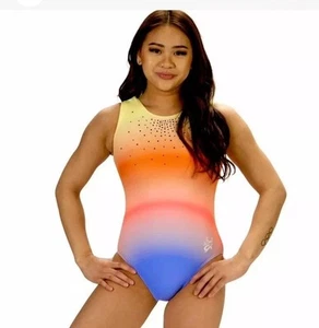 NEU Suni Lee GK Elite TRIKOT Gymnastik TANGERINE DREAM Regenbogen BLING Löwe AM - Bild 1 von 4