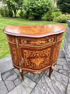 Vintage French empire Inlaid Marquetry Cabinet with Brass Accents W33xH32xD16” - Picture 1 of 22