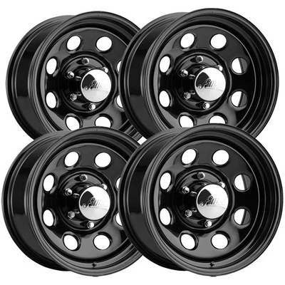 (Set of 4) Allied 82 Soft 8 15x7 5x4.5" -6mm Black w/Cap Wheels Rims - Image 1 of 4