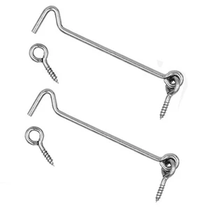 2 Set 6" inch Heavy Duty Zinc Plated Steel Hook & Eye Door Cabin Latch Farm Barn - Picture 1 of 4