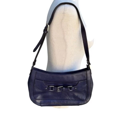 Etienne Aigner Navy Leather Buckle Detail Silver Hardware Shoulder Hobo Bag - Image 1 of 4