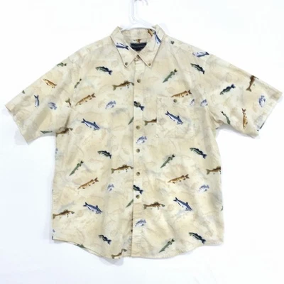Field & Stream Men's XL Beige Fish Print Button Down Short Sleeve Shirt - Image 1 of 4