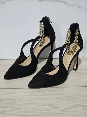 Antonio Melani Pumps Tiaa Black Suede/Gold Ankle Chain Women's Size 8 - Image 1 of 4
