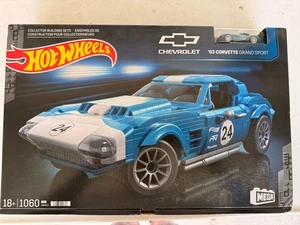 Mega Hot Wheels 63 Corvette Grand Sport Race Car Building Toy Kit 1060 Piece - Picture 1 of 4