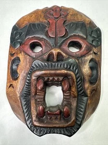 Wooden Carved African Style Tiki Tribal Mask Art Teeth - Picture 1 of 4