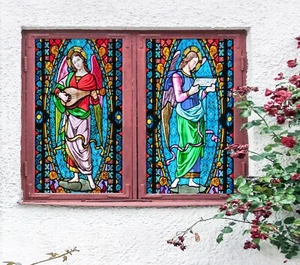 3D Angels Music P553 Window Film Print Sticker Cling Stained Glass UV Block Su - Bild 1 von 11