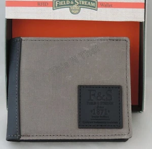 Gray Mens Field & Stream Buxton RFID Distressed Canvas/Leather Bi-Fold Wallet - Picture 1 of 4