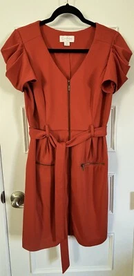 Jessica Simpson Women Dress 10 Burnt Orange Puffy Sleeve Pumpkin Spice Halloween - Image 1 of 4