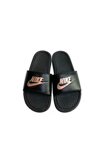 Nike Benassi JDI ‘Black Rose Gold’ Slides Sandals Women Size 9 343881-007 - Picture 1 of 7