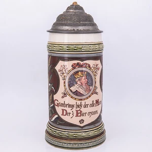22,3 cm - Jarra de cerveza Villeroy & Boch Mettlach 1/2 Humpe Gambrinus n.º 1861 - hacia 1895 - Imagen 1 de 13