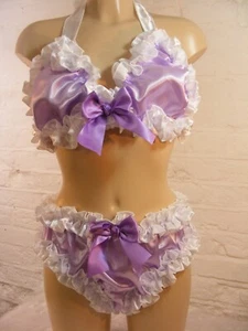 sissy lilac satin bra panties set underwear top lingerie knickers MENS/WOMENS - Picture 1 of 6