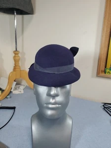 Merrimac Hat Corp 100% Wool Hat Made In USA.  Blue Women's 40's Style - Picture 1 of 8