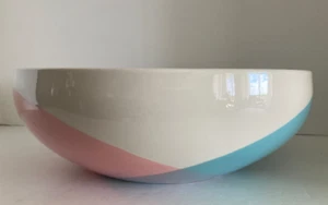 Vintage Hall Pottery x Eva Zeisel Bowl Tri-Tone 1572 Round Color Block Pink Blue - Picture 1 of 16
