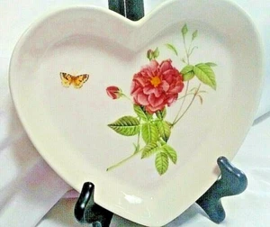 Gorham China Rose Seranade Heart Shaped Pink Rose Green Leaves Yellow Butterfly - Picture 1 of 8