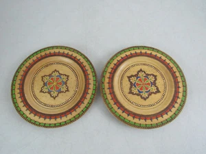 Vintage 80er Jahre Paar Holz Ukrainische Sowjetunion? Volkskunst Teller - 7" Durchmesser - Bild 1 von 10