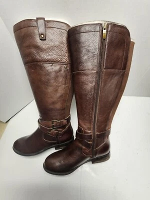 Marc Fisher Audrey 骑行靴红色棕色皮革高扣女式 6M — 第 1/4 张图片