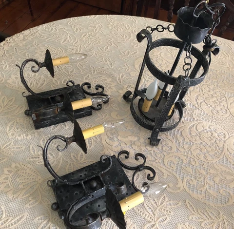 Antique Gothic Arts and crafts mission mid evil Two Arm Pair Sconces/Hall Light Cover