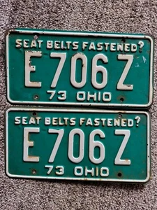 1973 Ohio License Plate vintage matched pair / set E706Z. ** - Picture 1 of 2